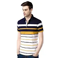 EYEBOGLER Men's Trendy Half Sleeves Polo Neck Striped T-Shirt Yellow-thumb1