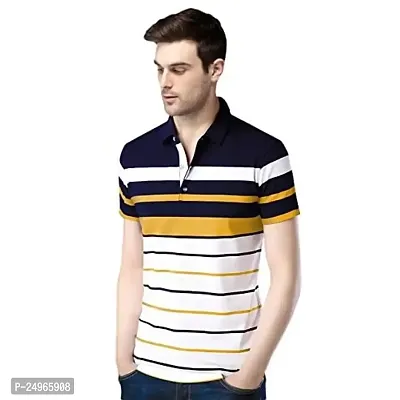 EYEBOGLER Men's Trendy Half Sleeves Polo Neck Striped T-Shirt Yellow-thumb2