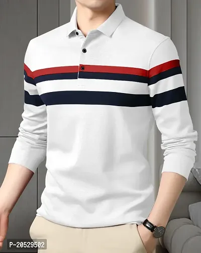 EYEBOGLER Mens Regular Fit Cotton Blend Polo Neck Full Sleeve Printed Tshirt