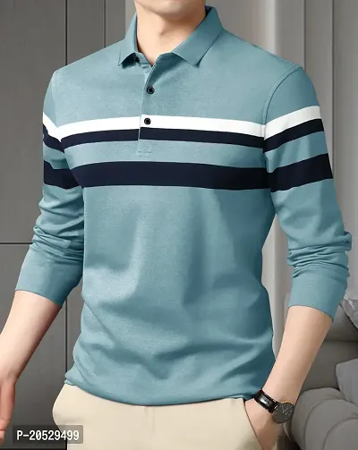 EYEBOGLER Mens Regular Fit Cotton Blend Polo Neck Full Sleeve Printed Tshirt-thumb0