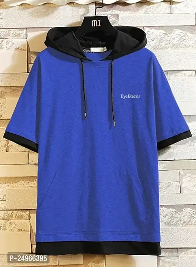 EYEBOGLER Men's Trendy Hooded Neck Half Sleeves Solid T-Shirt-thumb3