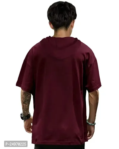 EYEBOGLER Men's Trendy Hooded Neck Half Sleeves Loose Fit Colorblocked T-Shirt-thumb2