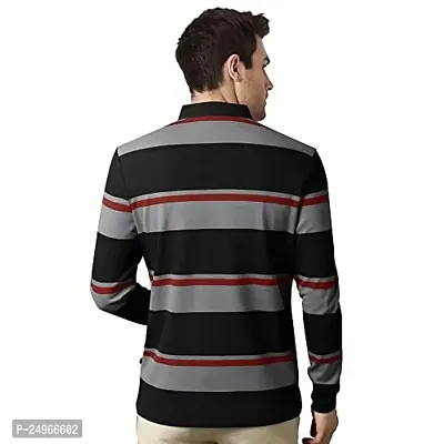 EYEBOGLER Men's Polo Neck Full Sleeves Striped T-Shirt-thumb2