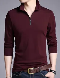 EYEBOGLER Mens Regular Fit Polo Neck Full Sleeve Solid Tshirt-thumb1