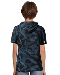 EYEBOGLER Boy's Trendy Hooded Neck Half Sleeves Regular FIT Printed T-Shirt-thumb1