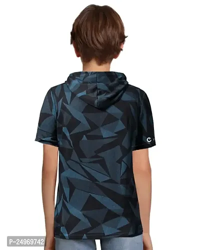 EYEBOGLER Boy's Trendy Hooded Neck Half Sleeves Regular FIT Printed T-Shirt-thumb2