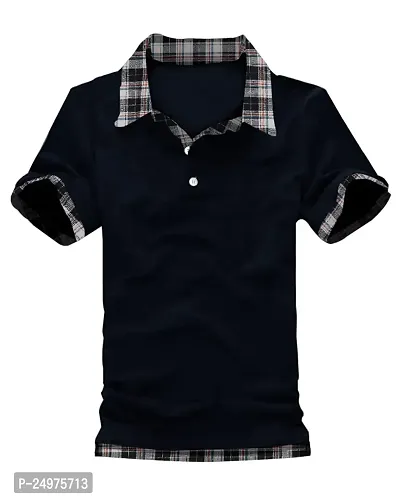 EYEBOGLER Checkered Men Polo Neck Black T-Shirt ()-thumb0