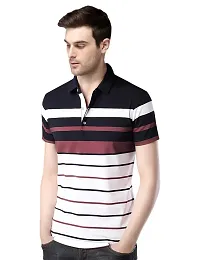 EYEBOGLER Men's Trendy Half Sleeves Polo Neck Striped T-Shirt-thumb1