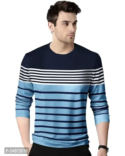 EYEBOGLER Men's Trendy Full Sleeves Round Neck Regular Fit Striped T-Shirt