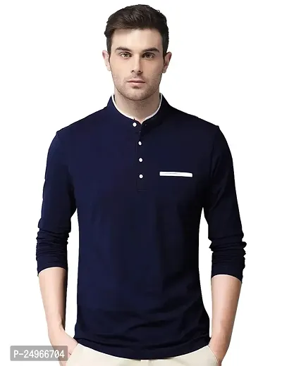 EYEBOGLER Men's Trendy Full Sleeves Henley Neck Solid T-Shirt