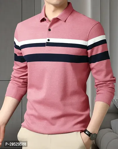EYEBOGLER Mens Regular Fit Cotton Blend Polo Neck Full Sleeve Printed Tshirt