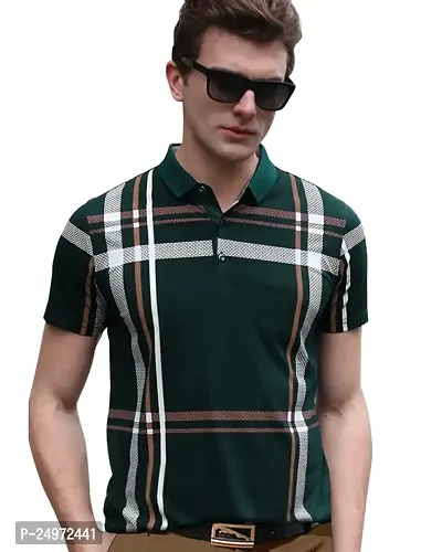EYEBOGLER Men's Trendy Polo Neck Half Sleeves Regular Fit Checkered T-Shirt