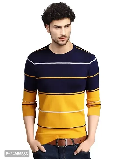 EYEBOGLER Mens Round Neck Full Sleeve Striped T-Shirt-thumb0