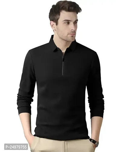 EYEBOGLER Mens Regular Fit Cotton Polo Neck Tshirt Black