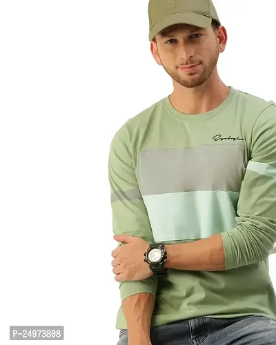 EYEBOGLER Mens Round Neck Regular Fit Full Sleeves Colorblocked Tshirt