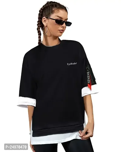 EYEBOGLER Women's Trendy Round Neck Half Sleeves Loose Fit Solid T-Shirt