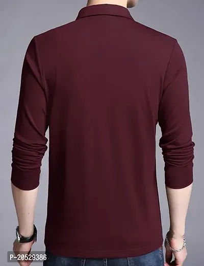 EYEBOGLER Mens Regular Fit Polo Neck Full Sleeve Solid Tshirt-thumb3