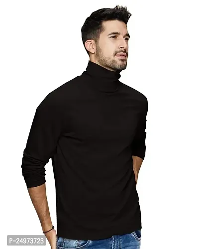Noble Monk Mens High Neck Full Sleeves Solid T-Shirt-thumb0