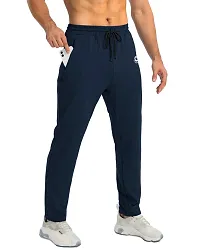 Stylish Navy Blue Cotton Blend Solid Track Pants For Men-thumb1