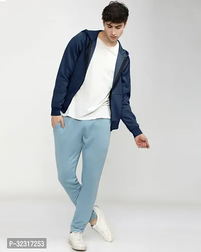 Stylish Blue Fleece Front-open Hoodies For Men-thumb2