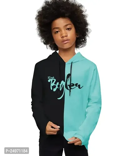EYEBOGLER Boy's Trendy Hooded Neck Full Sleeves Regular FIT Printed Colorblocked T-Shirt