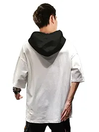 EYEBOGLER Mens Hooded Printed Cotton T-Shirt White Black-thumb2