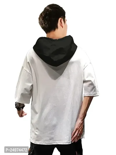 EYEBOGLER Mens Hooded Printed Cotton T-Shirt White Black-thumb3