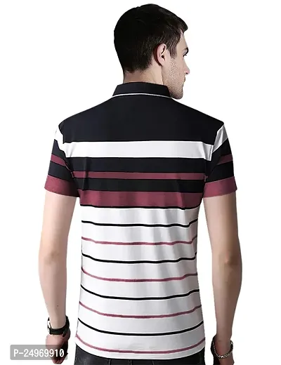 EYEBOGLER Men's Trendy Half Sleeves Polo Neck Striped T-Shirt-thumb3