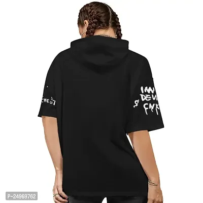 EYEBOGLER Women's Trendy Hooded Neck Half Sleeves Loose Fit Printed T-Shirt-thumb2
