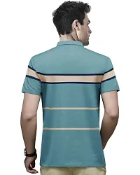 EYEBOGLER Men's Trendy Polo Neck Half Sleeves Striped Regular Fit T-Shirt-thumb1