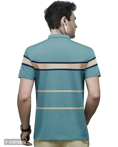 EYEBOGLER Men's Trendy Polo Neck Half Sleeves Striped Regular Fit T-Shirt-thumb2