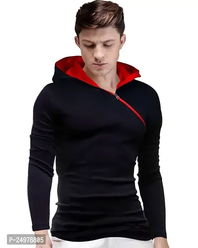 EYEBOGLER Mens Regular Fit Cotton Tshirt Black-Red-thumb0