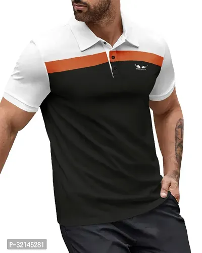 Reliable Black Cotton Blend Colourblocked Polo T-Shirt For Men-thumb4