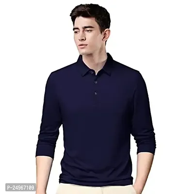 EYEBOGLER Men's Trendy Polo Neck Full Sleeves Solid T-Shirt-thumb2