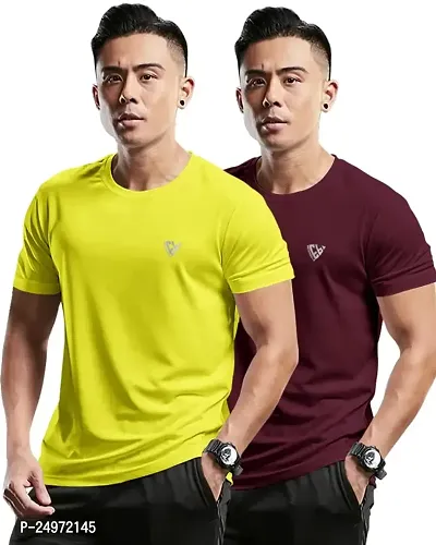 EYEBOGLER Mens Round Neck Half Sleeve Solid Dry Fit Tshirt Pack of 2
