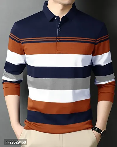 EYEBOGLER Mens Cotton Blend Polo Neck Full Sleeve Printed Tshirt
