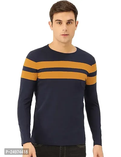 EYEBOGLER Mens Round Neck Full Sleeves Regular Fit Striped T-Shirt-thumb0