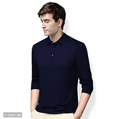 EYEBOGLER Men's Trendy Polo Neck Full Sleeves Solid T-Shirt-thumb0