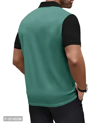 Reliable Green Cotton Blend Colourblocked Polo T-Shirt For Men-thumb3