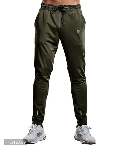 Stylish Olive Polyester Solid Track Pants For Men