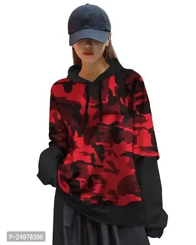EYEBOGLER Women's Trendy Hooded Neck Full Sleeves Loose Fit Printed T-Shirt