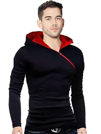 EYEBOGLER Men's Designer Full Slevees Solid Hooded Neck T-Shirt Black-thumb1