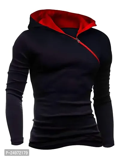 EYEBOGLER Men's Designer Full Slevees Solid Hooded Neck T-Shirt Black-thumb0