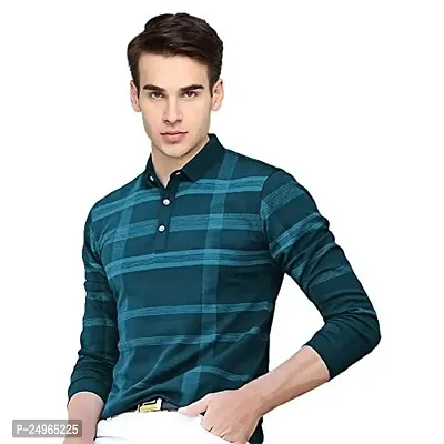 EYEBOGLER Men's Polo Neck Full Sleeves Teal Milange Printed T-Shirt