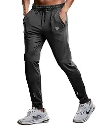 Stylish Grey Polyester Solid Track Pants For Men-thumb1