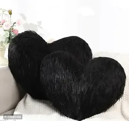 Stylish Heart-Shaped Black Faux Fur Cushion Cover with Beans 16x16 Inch Pack of 2-thumb0