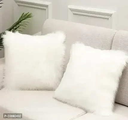 Stylish White Faux Fur Cushion Cover 16x16 Inch Pack of 2-thumb0