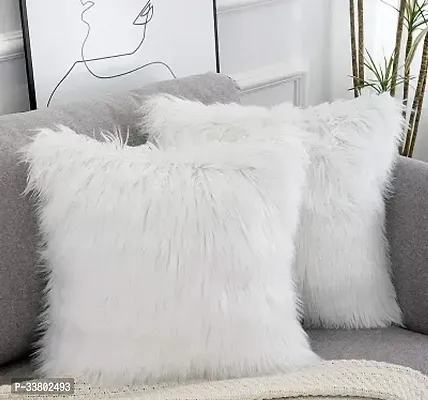 Stylish White Faux Fur Cushion Cover 20x20 Inch Pack of 2-thumb0