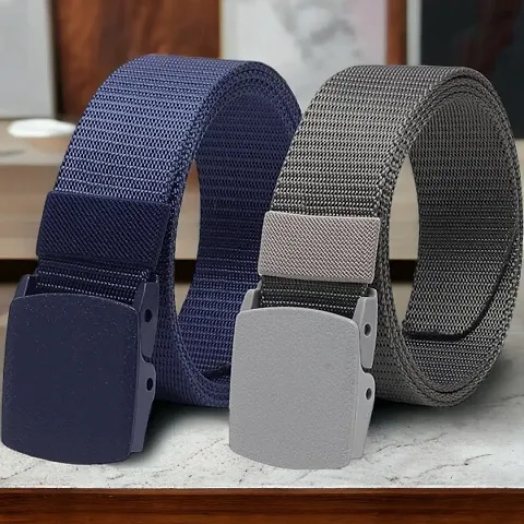 JET STREAM Nylon Belt, nylon fabric belt, unisex nylon belt, Hole free plastic flap buckle Canvas Waist Belt (pack of 2)