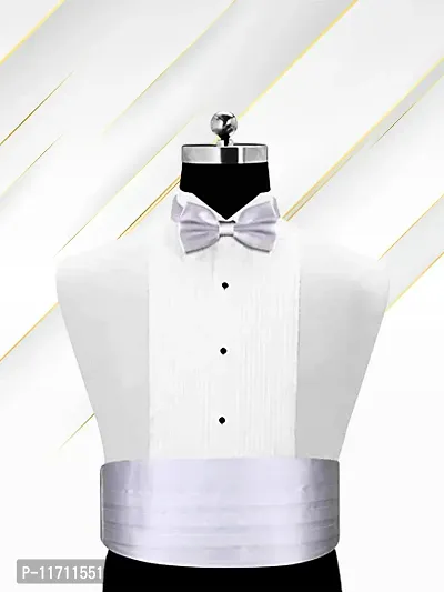 Satin The Cerulean Cummerband and Bow Tie Set (White)-thumb0